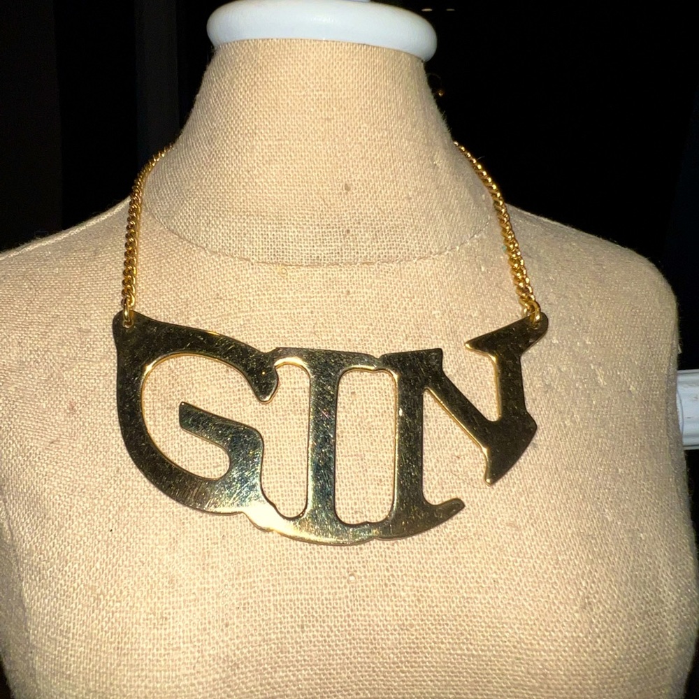 Vintage Art Deco Napier Gold Plated Gin Decanter/Bottle Hanging Label Tag 4.25”